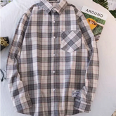 Camisa holgada de manga larga a cuadros retro